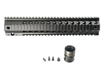 Kit, 12'' Free-Float Quad Rail Handguard, AM-15, 6061 T6 Aluminum, Anodized Black, Includes Barrel Nut & Hardware